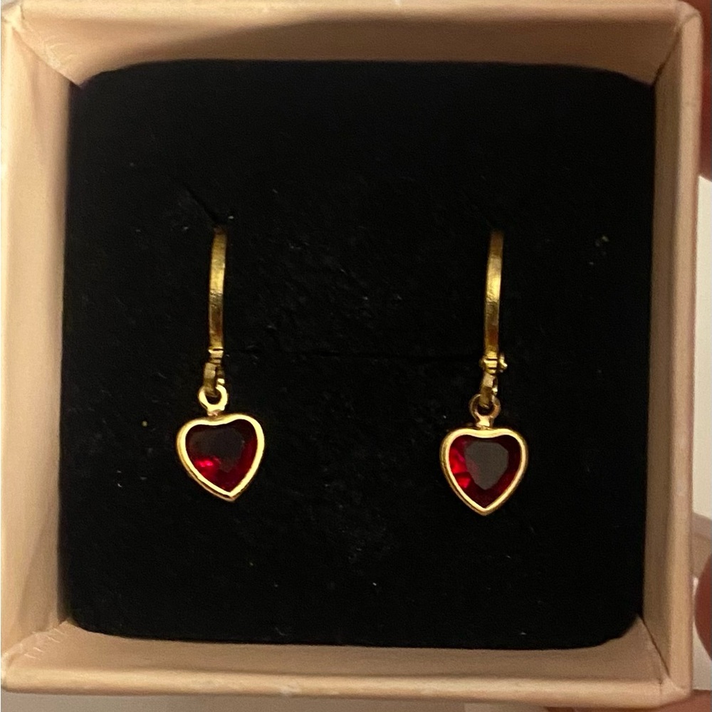 14k Gold Plated Zircon Heart Drop Huggies